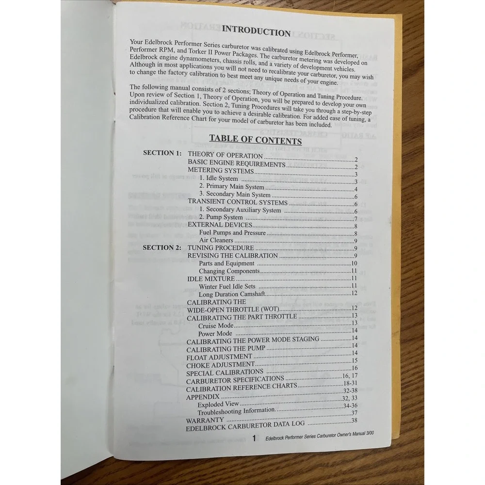 Edelbrock Performer series carburetor Owners Manual for 1403 to 1413 please read